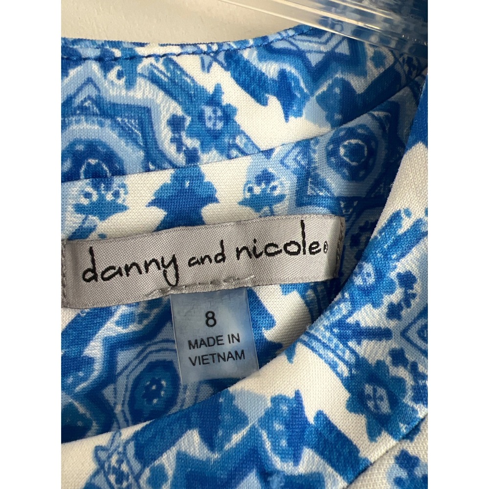 Danny and Nicole Fun Blue Green Geometric Print Fit Flare Keyhole Dress Womens 8 - Picture 2 of 7